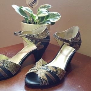 Seychelles Snakeskin Retro Strappy Kitten Pumps